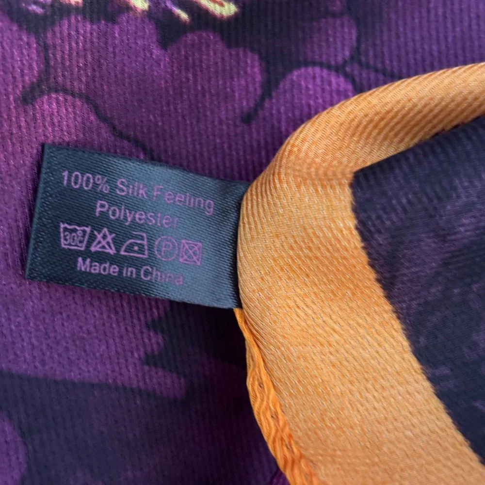 Floral Silk Scarf with Orange Border - Picture 7 of 7